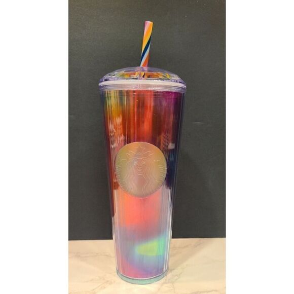 Starbucks Summer 2021 Rainbow Kaleidoscope 24oz Venti Pride Cold Tumbler Straw - Picture 1 of 7